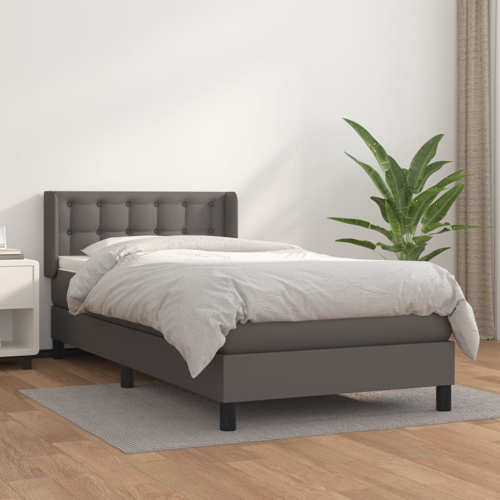 Krevet s oprugama i madracem sivi 90 x 200 cm od umjetne kože