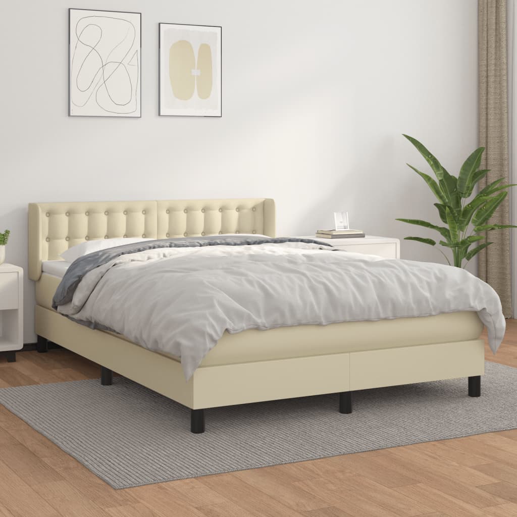 Krevet s oprugama i madracem krem 140x200 cm od umjetne kože