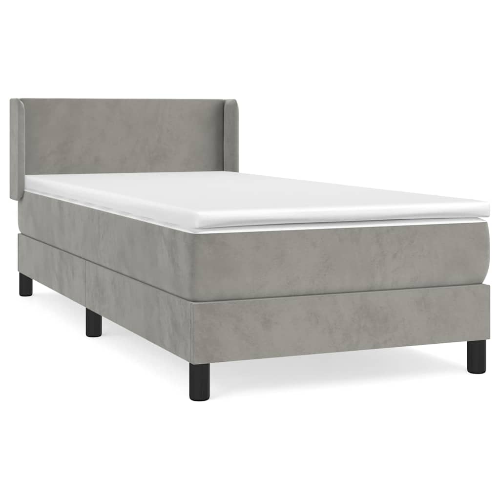 Box spring krevet s madracem svjetlosivi 90x190 cm baršunasti
