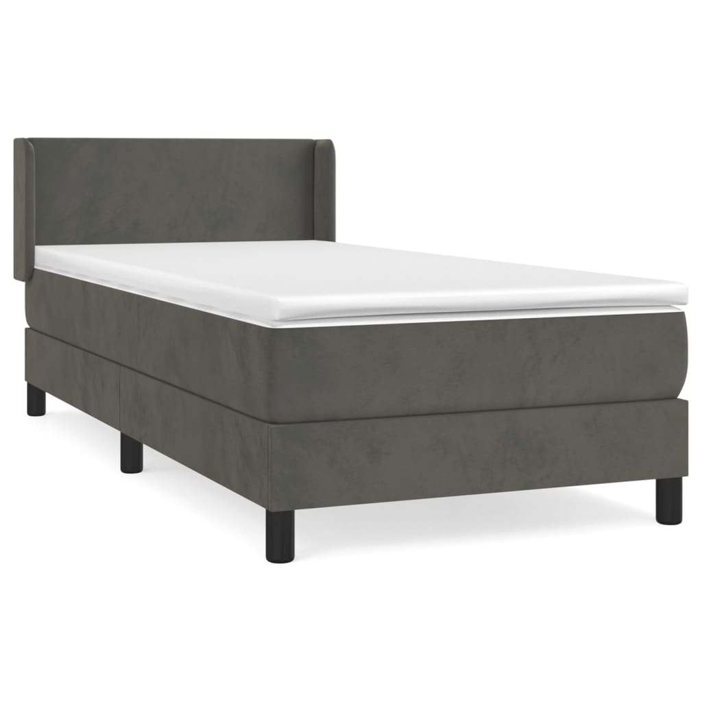 Box spring krevet s madracem tamnosivi 90x200 cm baršunasti