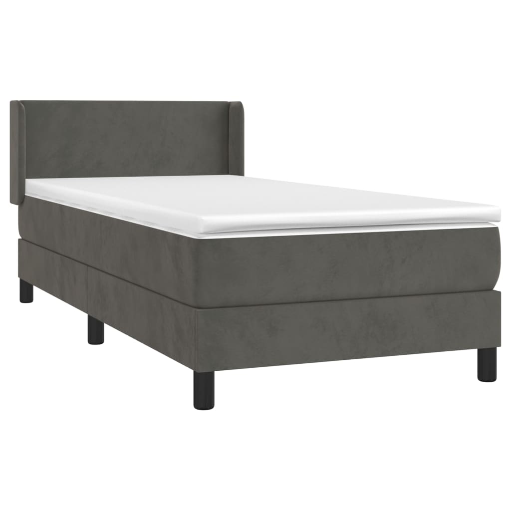 Box spring krevet s madracem tamnosivi 90x200 cm baršunasti