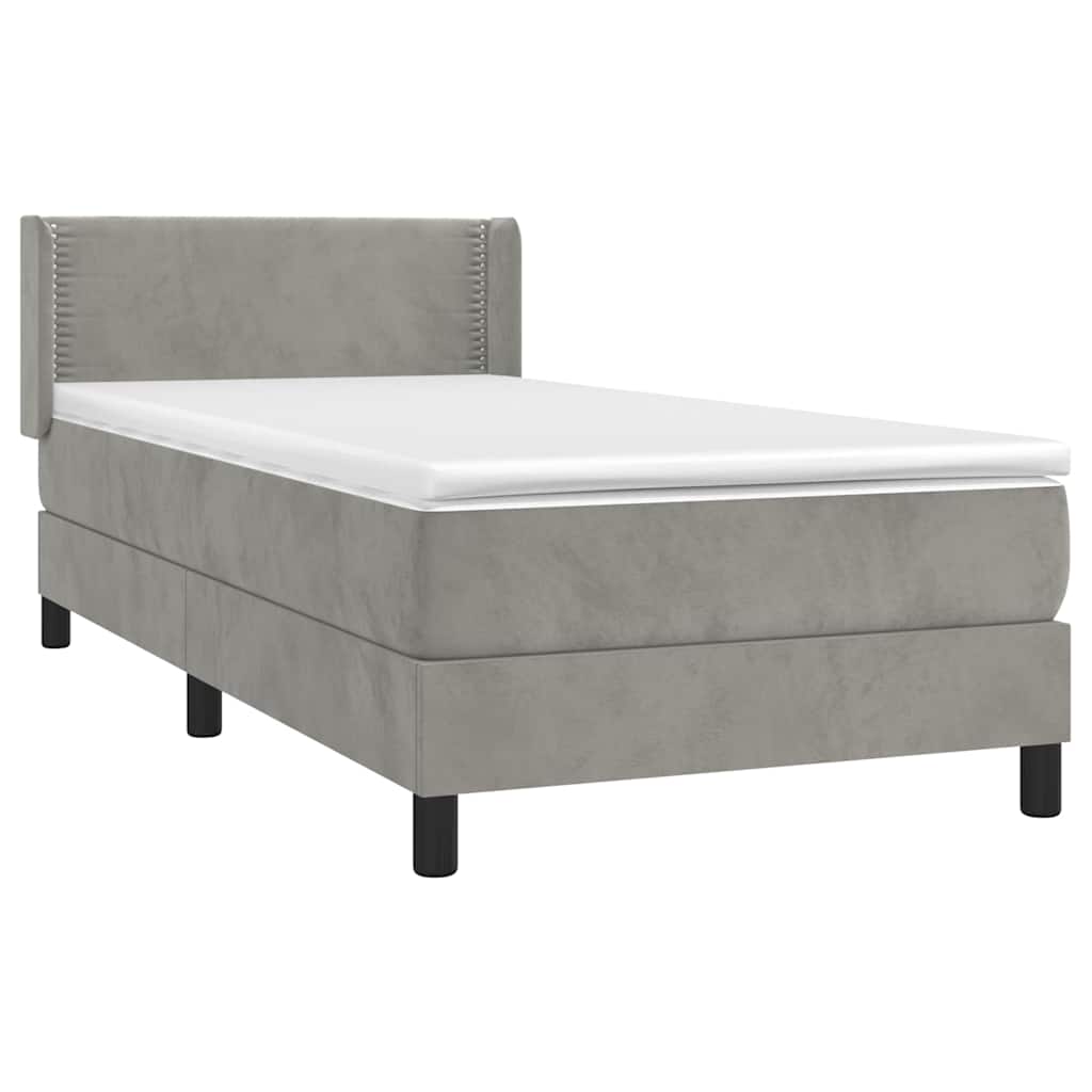Box spring krevet s madracem svjetlosivi 90x190 cm baršunasti