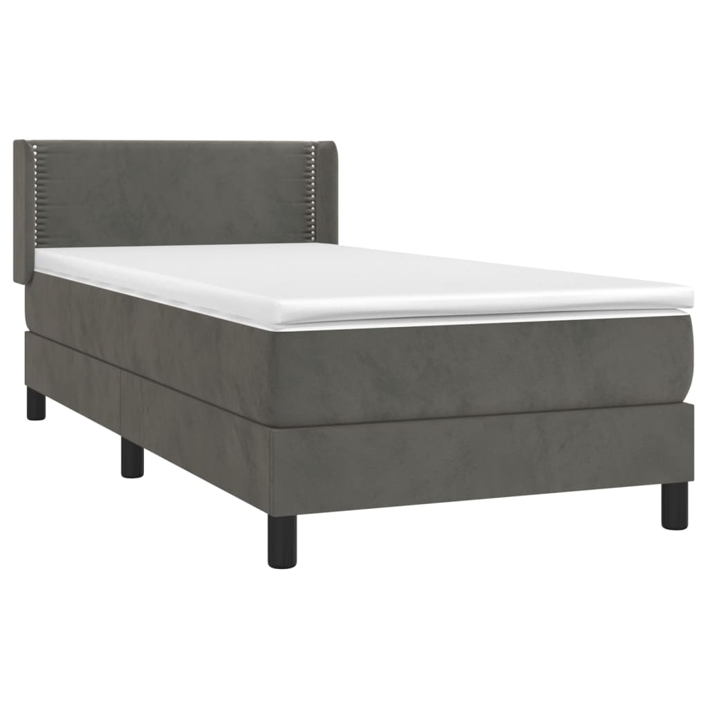Box spring krevet s madracem tamnosivi 90x200 cm baršunasti
