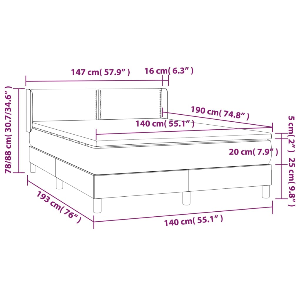 Krevet s oprugama i madracem svjetlosivi 140x190 cm baršunasti