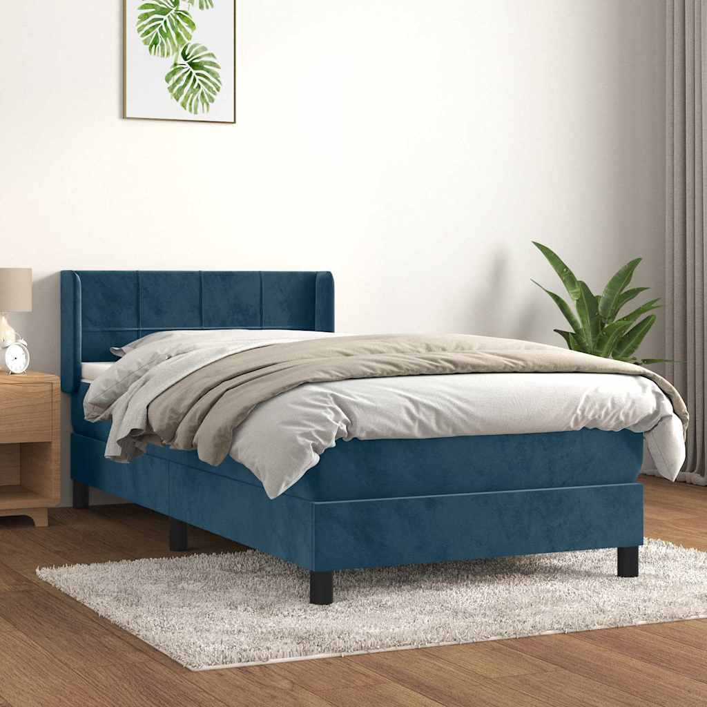 Box spring krevet s madracem tamnoplavi 90x190 cm baršunasti
