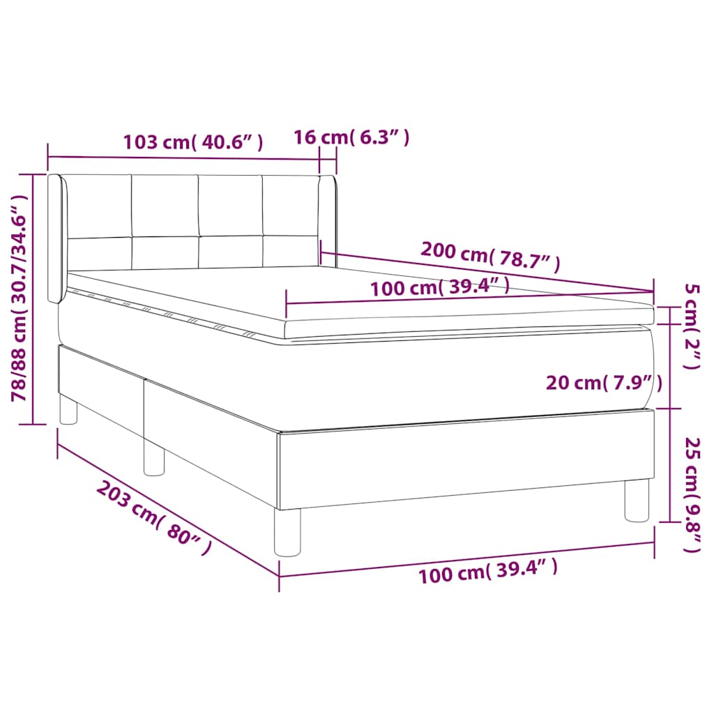 Box spring krevet s madracem tamnoplavi 100x200 cm baršunasti