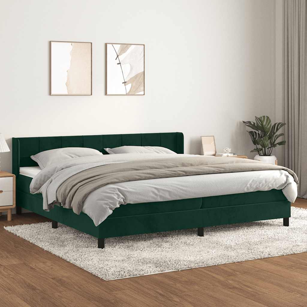 Krevet s oprugama i madracem tamnozeleni 200x200 cm baršunasti