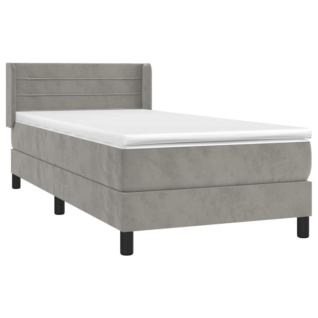 Box spring krevet s madracem svjetlosivi 90x190 cm baršunasti