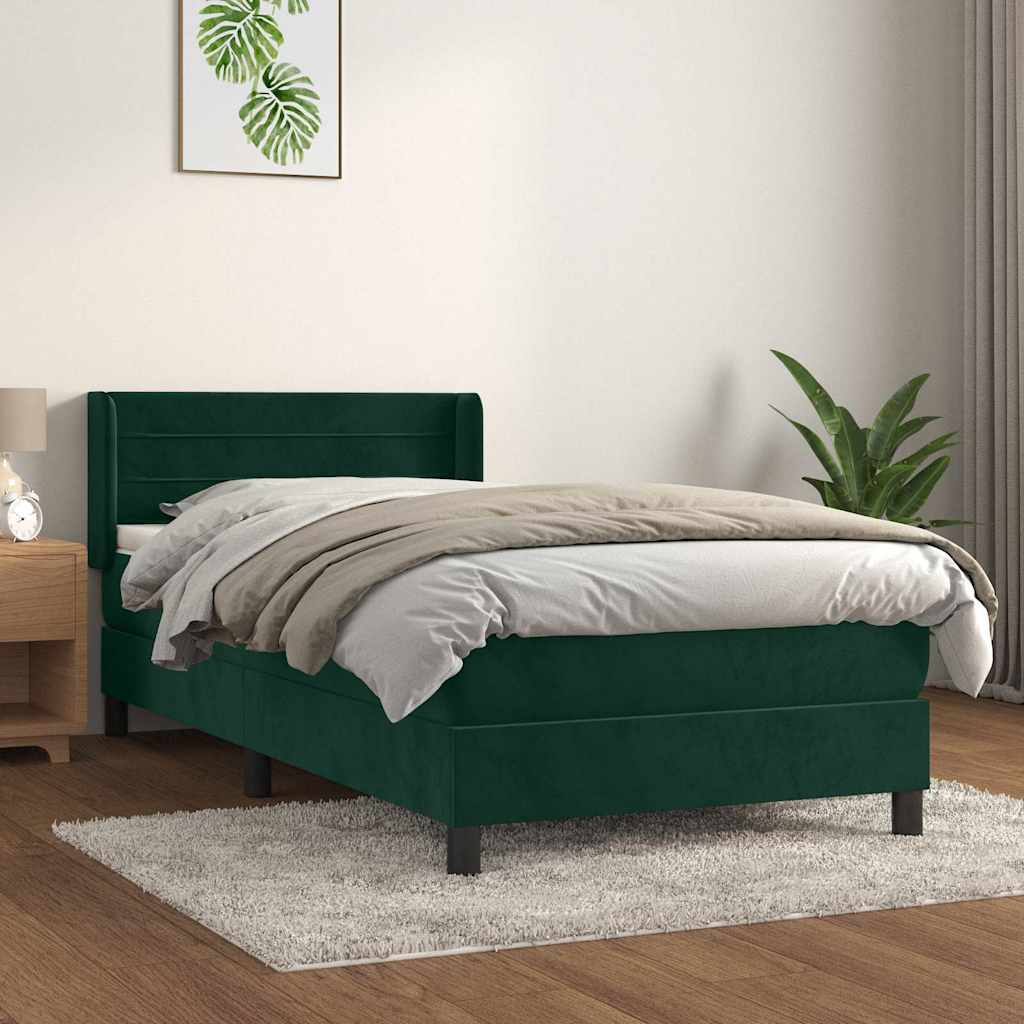 Box spring krevet s madracem tamnozeleni 90x190 cm baršunasti