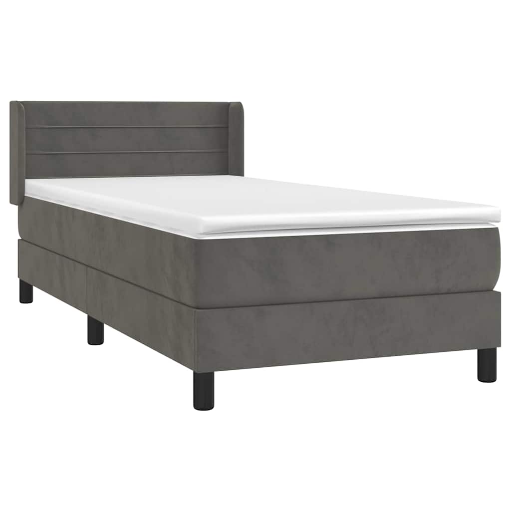 Box spring krevet s madracem tamnosivi 90x200 cm baršunasti