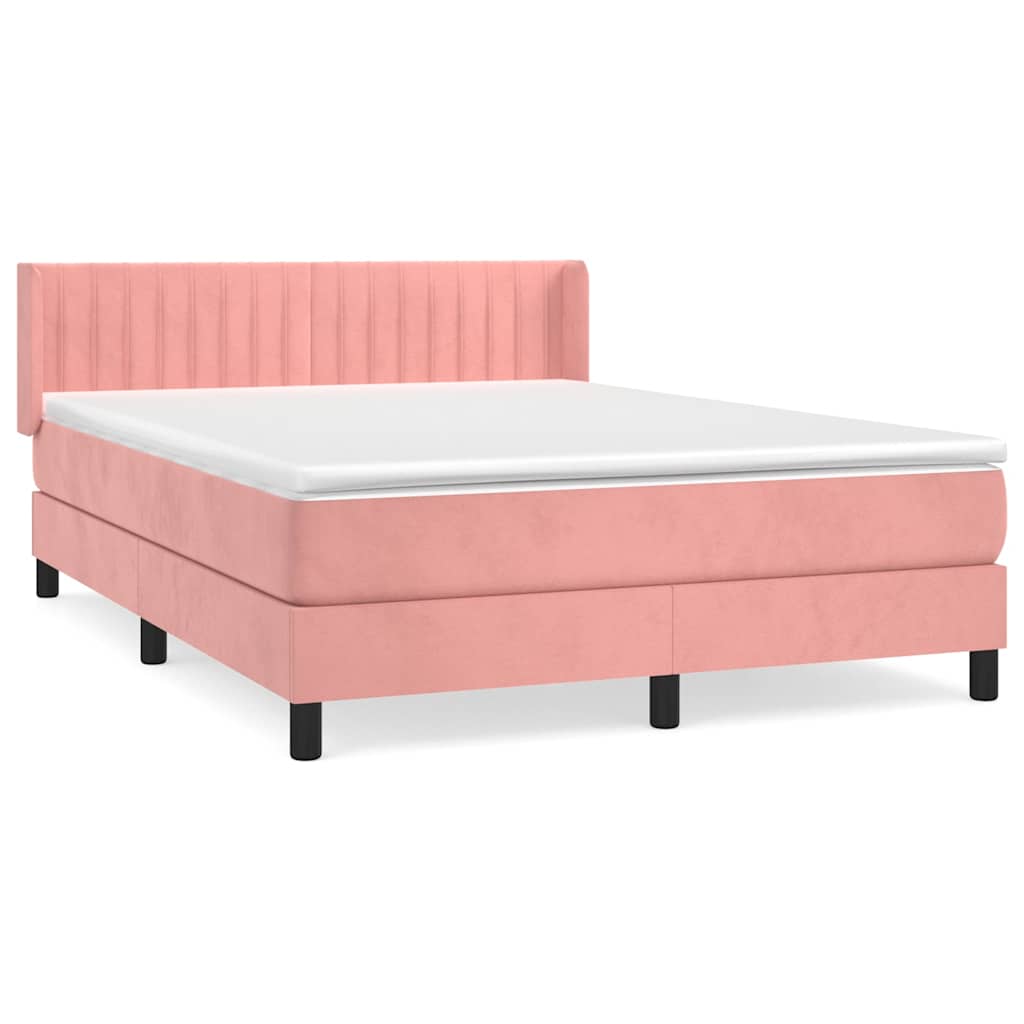 Krevet s oprugama i madracem ružičasti 140x200 cm baršunasti