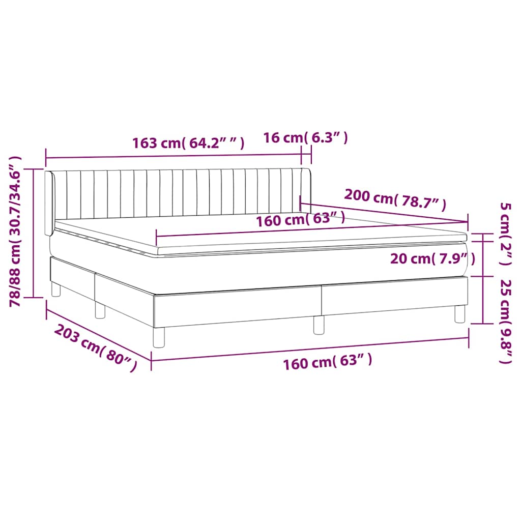 Krevet s oprugama i madracem tamnoplavi 160x200 cm baršunasti