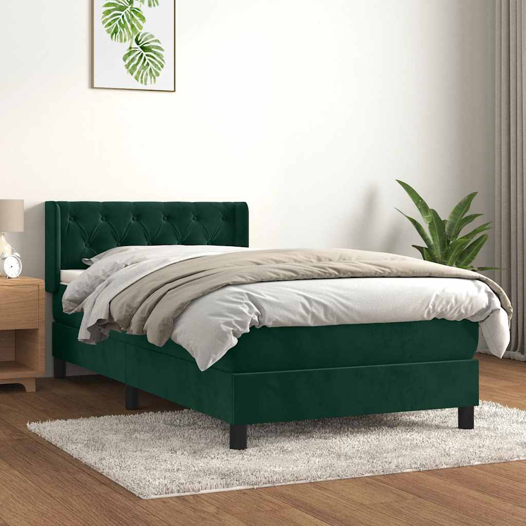 Box spring krevet s madracem tamnozeleni 90x190 cm baršunasti