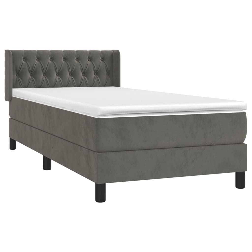Box spring krevet s madracem tamnosivi 90x200 cm baršunasti