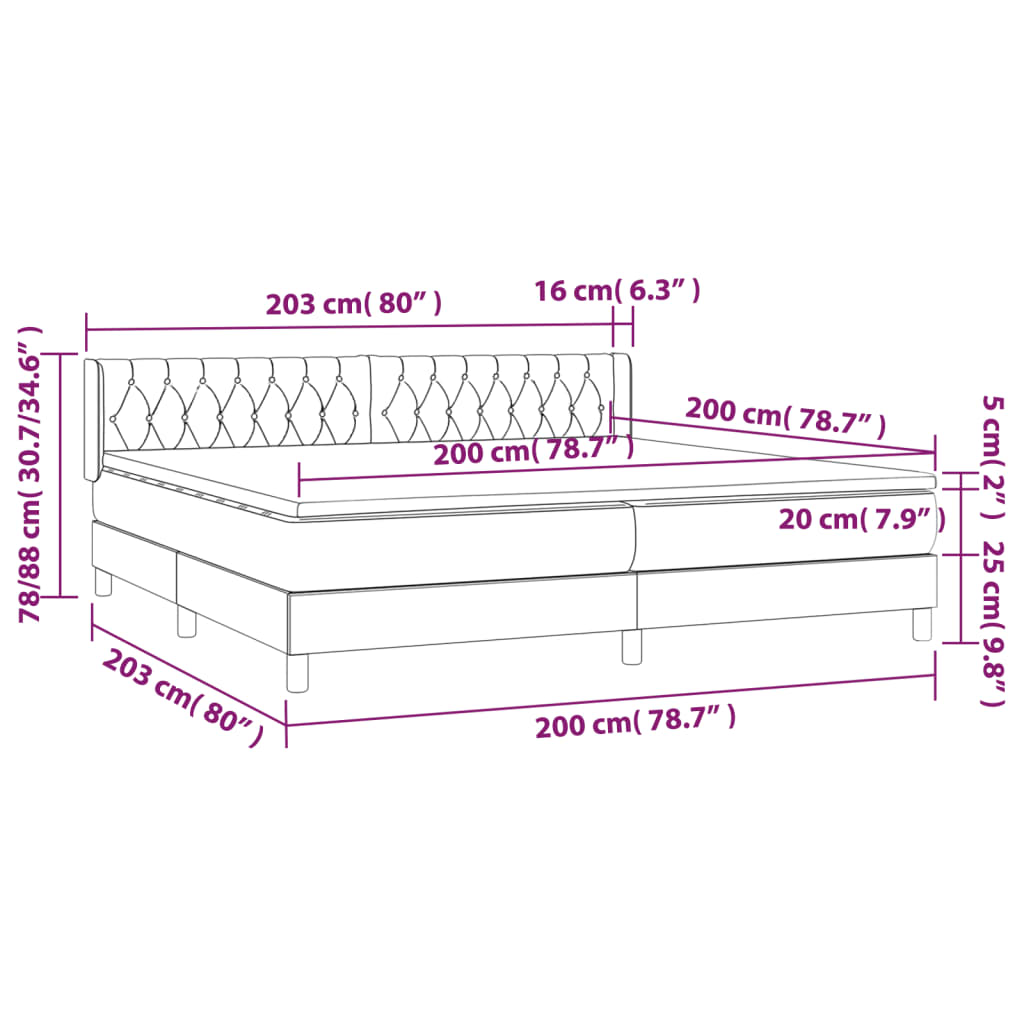 Krevet s oprugama i madracem svjetlosivi 200x200 cm baršunasti
