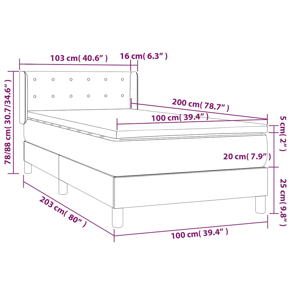 Box spring krevet s madracem tamnoplavi 100x200 cm baršunasti