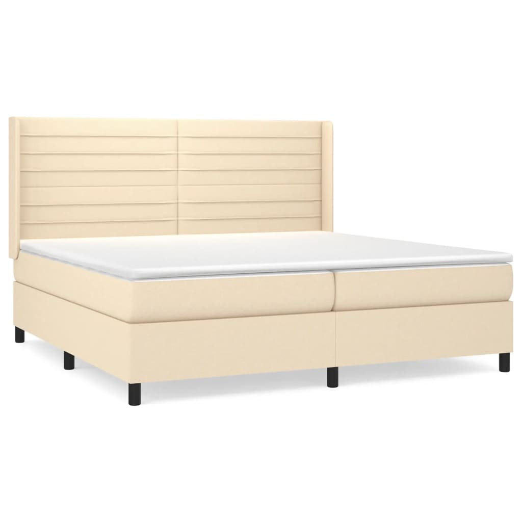 Krevet s oprugama i madracem krem 200 x 200 cm od tkanine