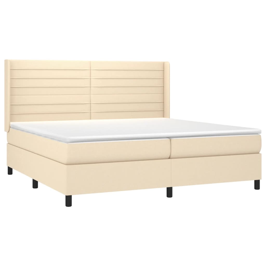 Krevet s oprugama i madracem krem 200 x 200 cm od tkanine