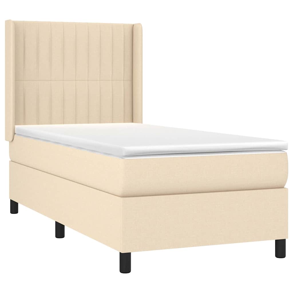 Krevet s oprugama i madracem krem 90 x 190 cm od tkanine