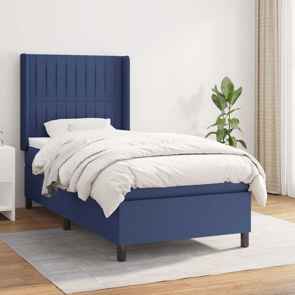 Krevet s oprugama i madracem plavi 90 x 190 cm od tkanine