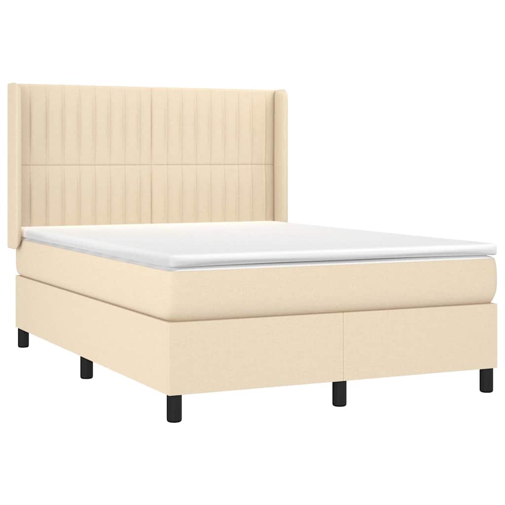 Krevet s oprugama i madracem krem 140 x 190 cm od tkanine
