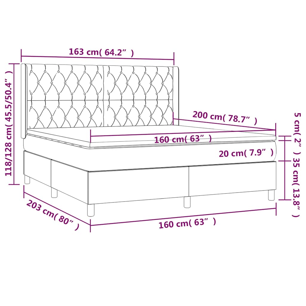 Krevet box spring s madracem svjetlosiva 160x200 cm tkanina