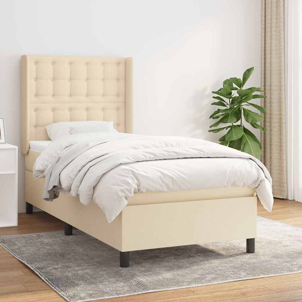 Krevet s oprugama i madracem krem 90 x 200 cm od tkanine