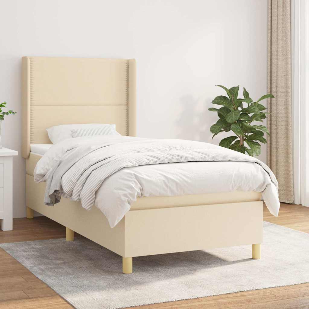 Krevet s oprugama i madracem krem 100 x 200 cm od tkanine