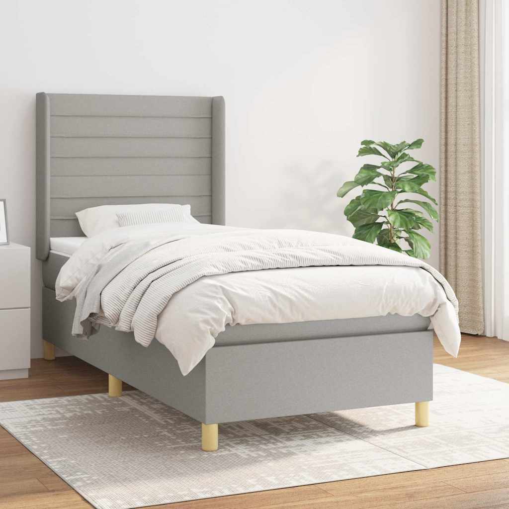 Box spring krevet s madracem svjetlosivi 90x190 cm od tkanine