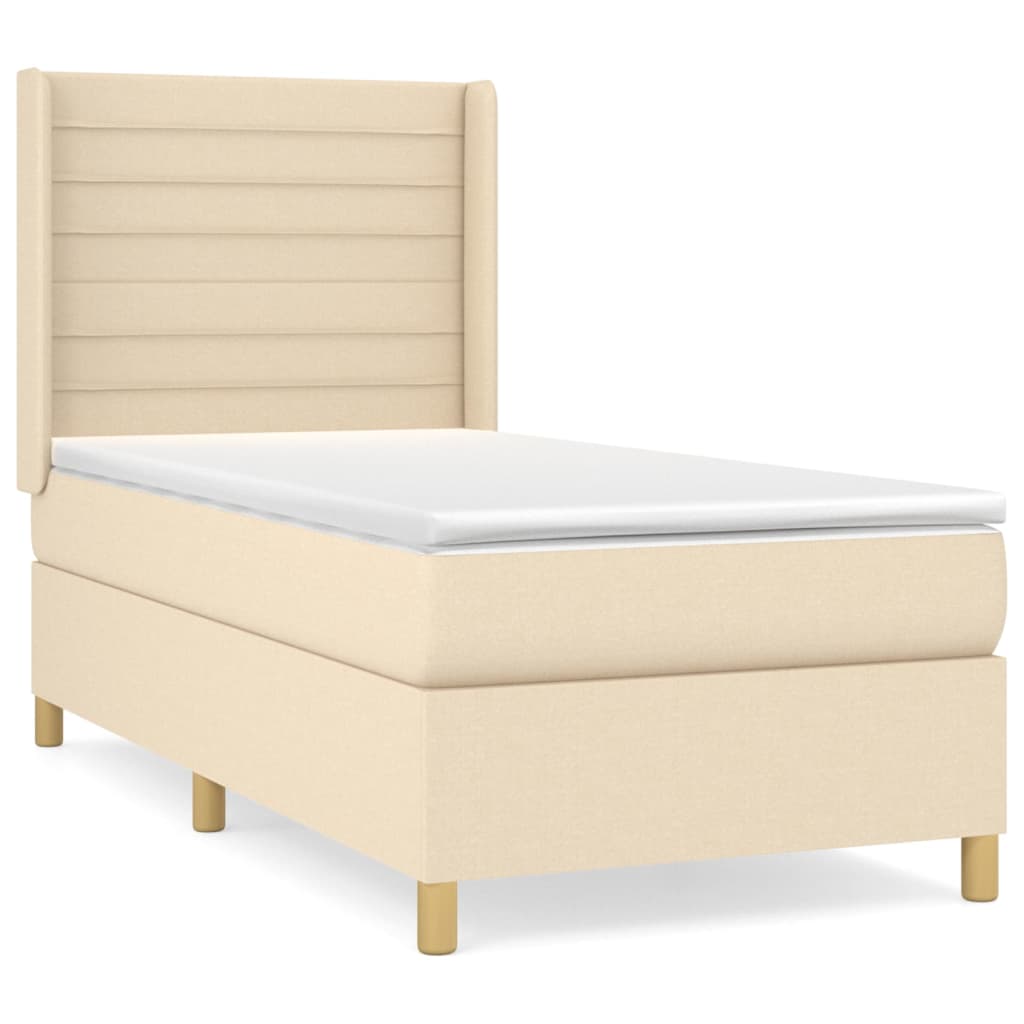 Krevet s oprugama i madracem krem 90 x 200 cm od tkanine