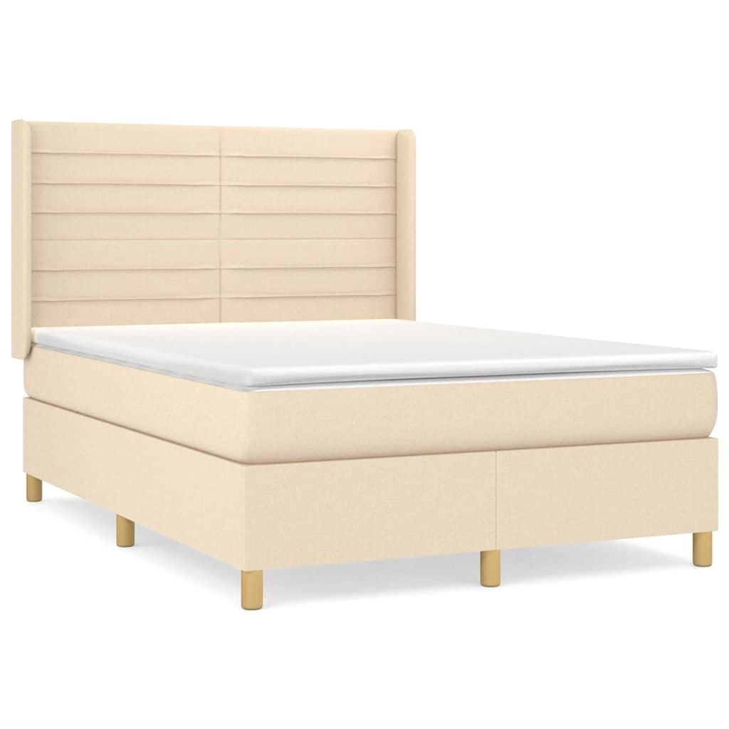 Krevet s oprugama i madracem krem 140 x 190 cm od tkanine