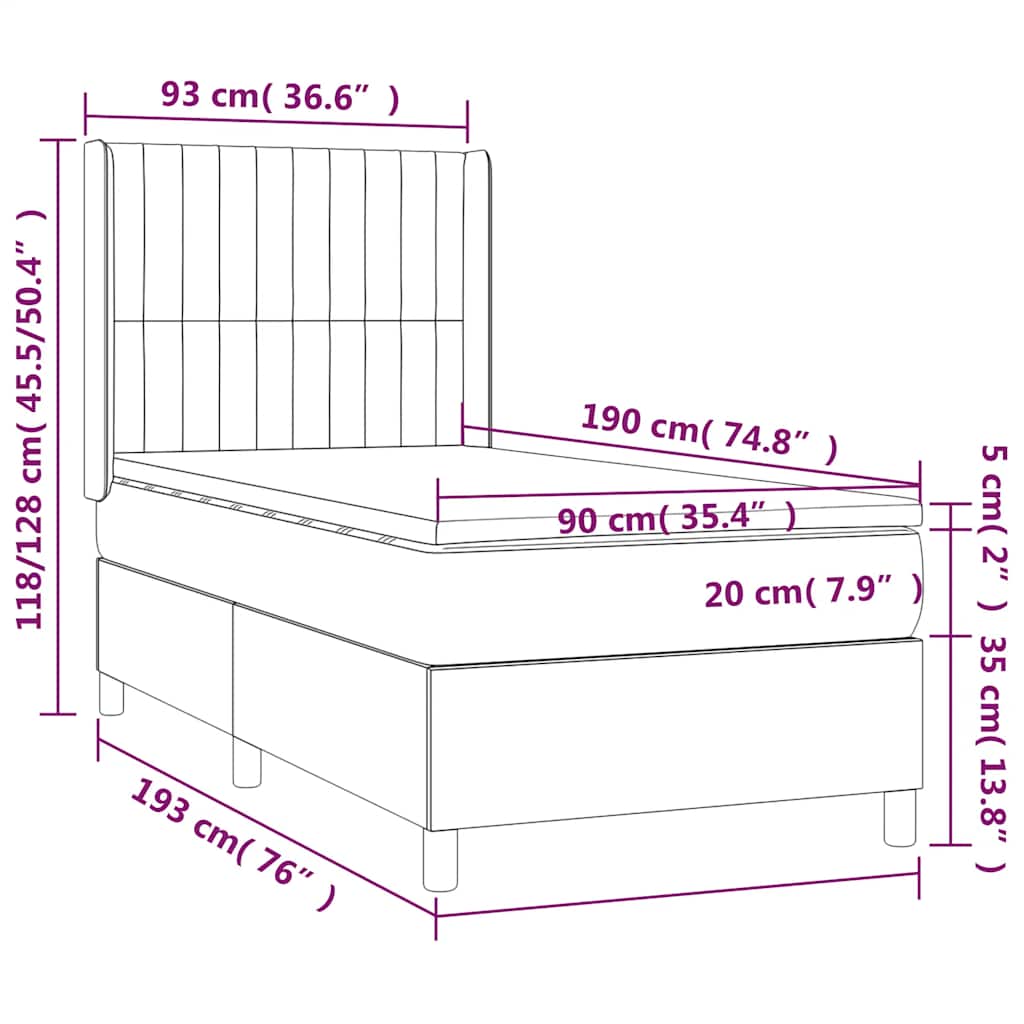 Box spring krevet s madracem crni 90x190 cm od tkanine