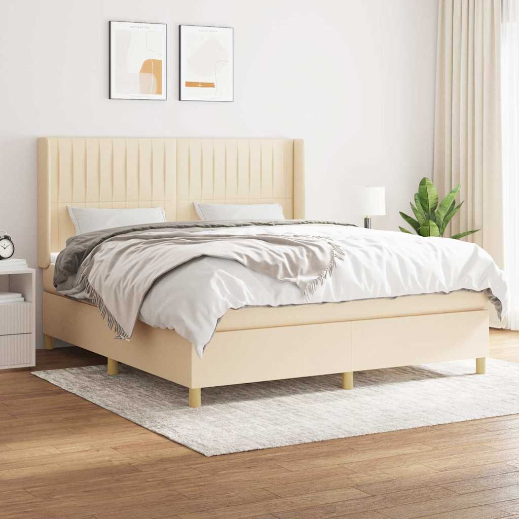 Krevet s oprugama i madracem krem 160x200 cm od tkanine