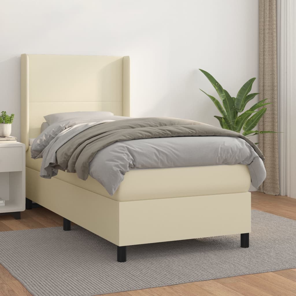 Krevet s oprugama i madracem krem 90 x 190 cm od umjetne kože