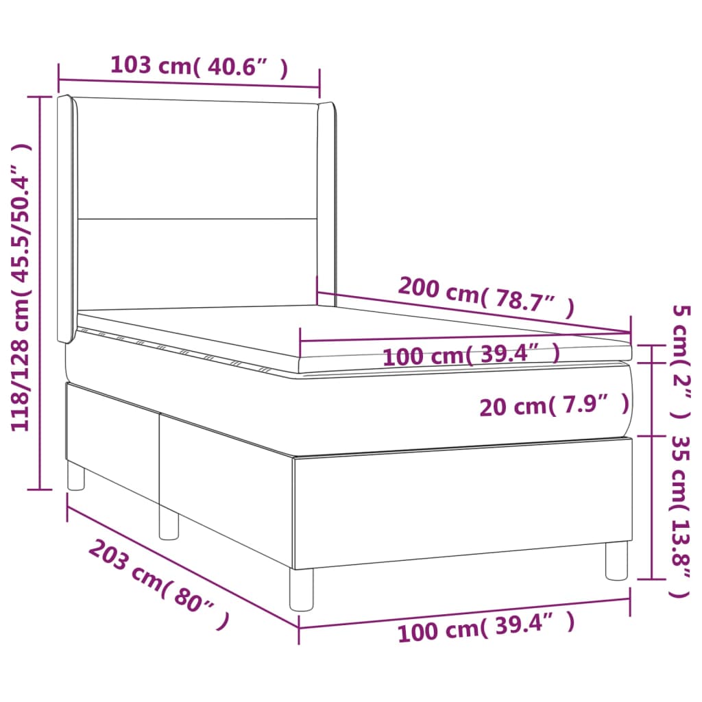 Krevet s oprugama i madracem sivi 100x200 cm od umjetne kože