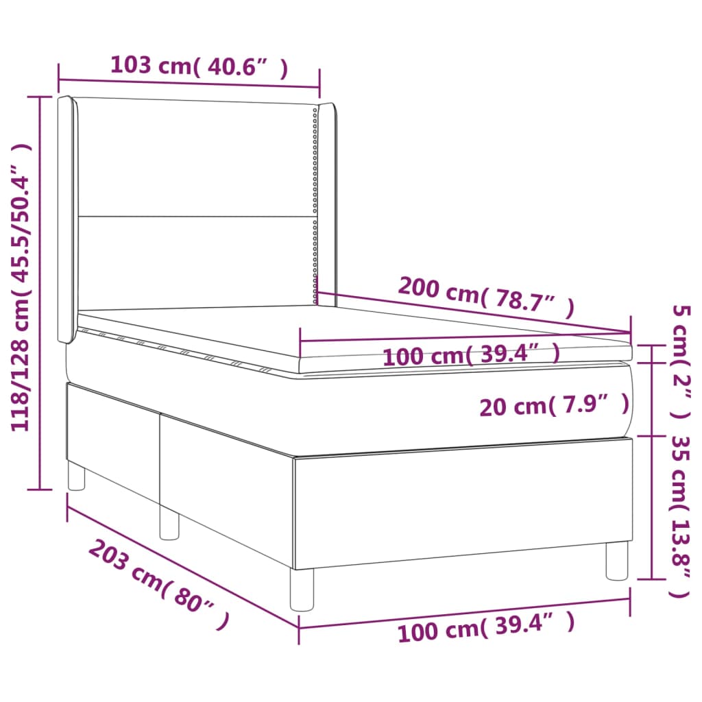 Krevet s oprugama i madracem crni 100x200 cm od umjetne kože