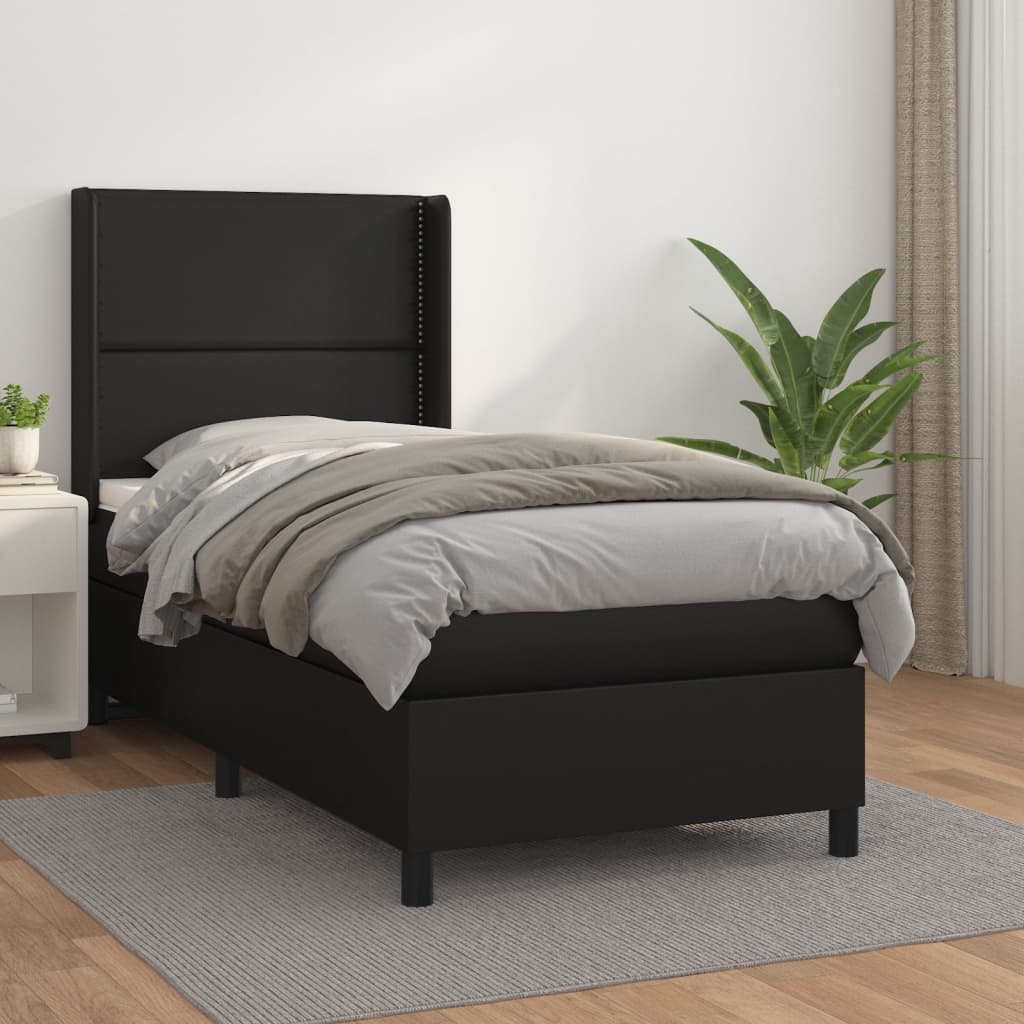 Krevet s oprugama i madracem crni 100x200 cm od umjetne kože