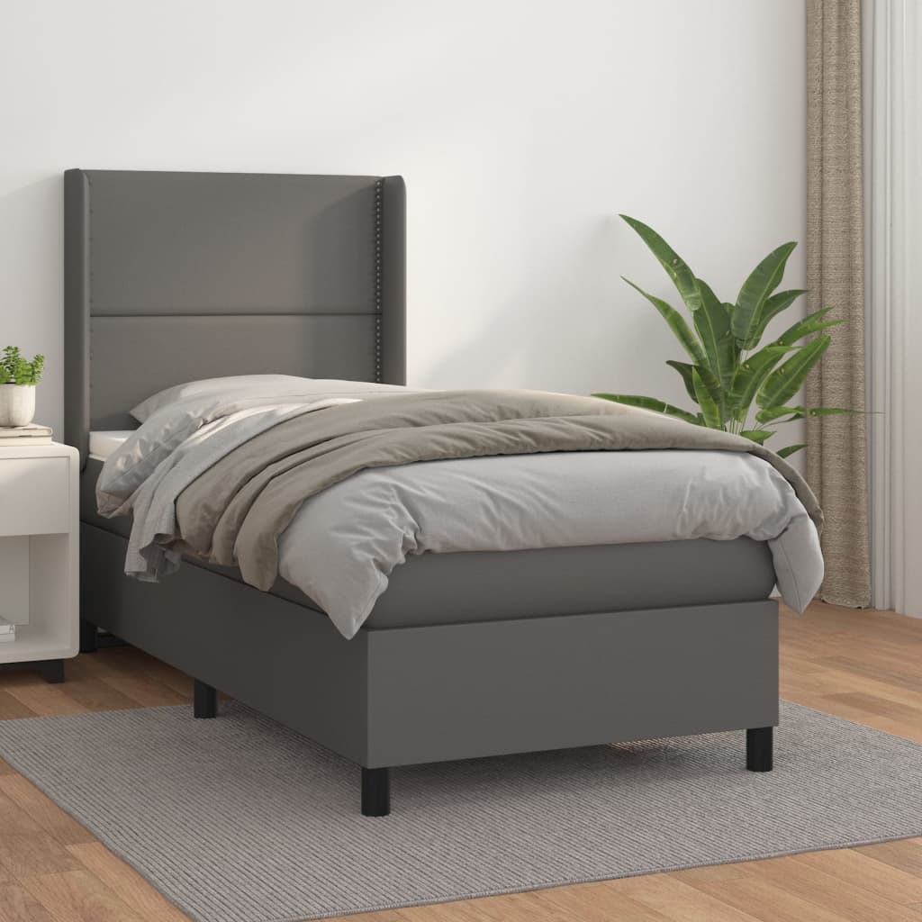 Krevet s oprugama i madracem sivi 100x200 cm od umjetne kože