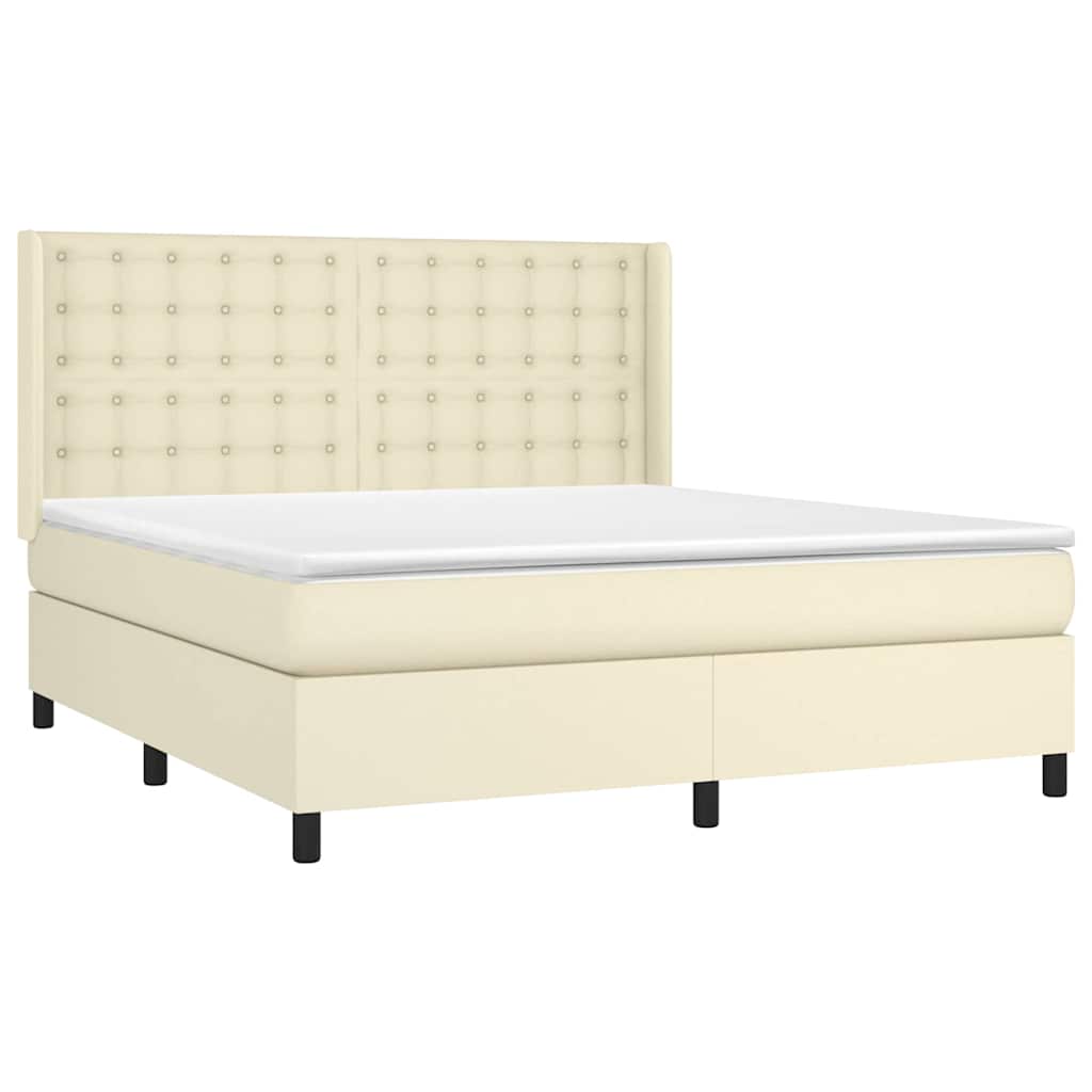 Krevet s oprugama i madracem krem 160x200 cm od umjetne kože