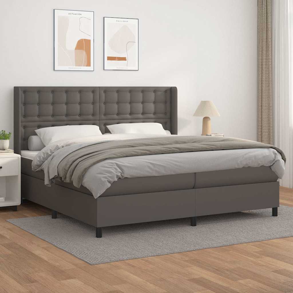 Krevet s oprugama i madracem sivi 200x200 cm od umjetne kože