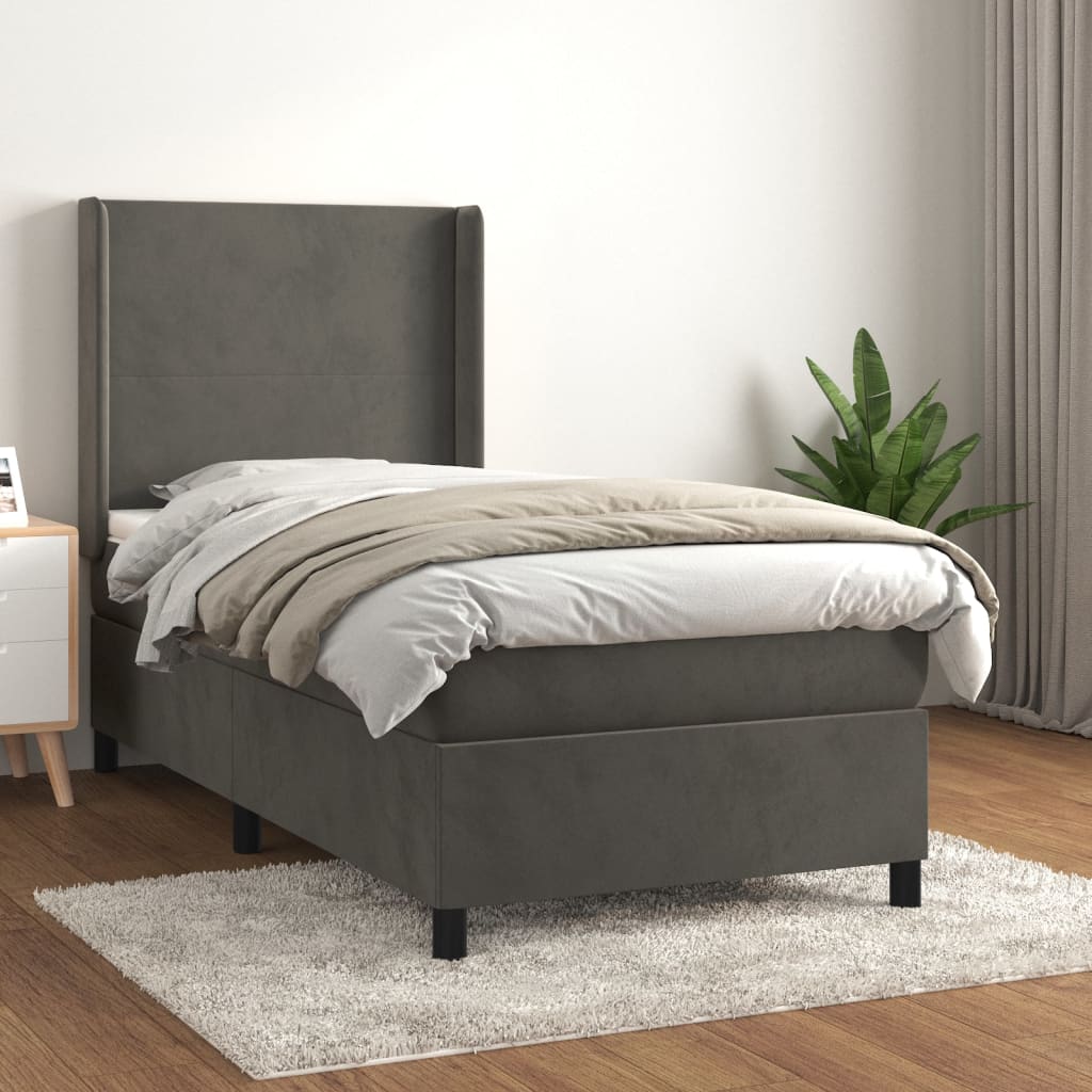 Box spring krevet s madracem tamnosivi 100x200 cm baršunasti