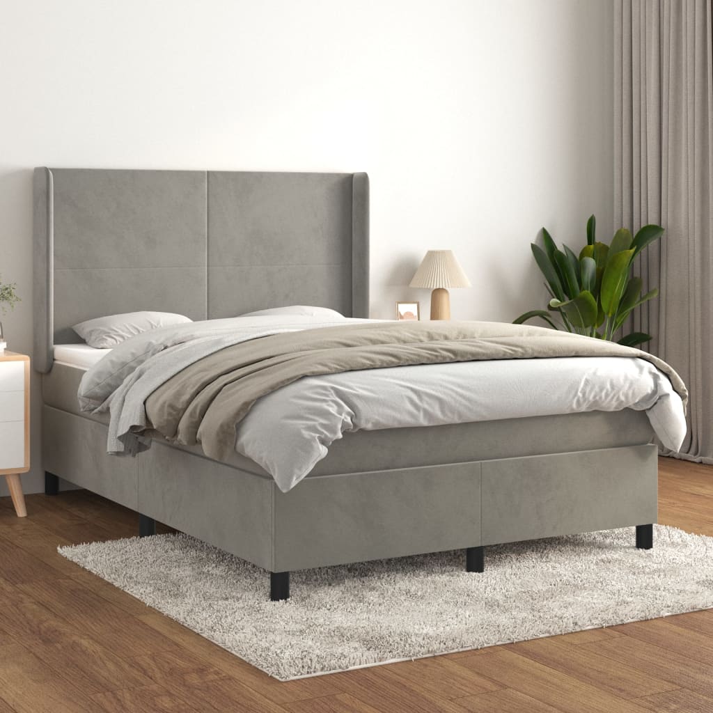 Krevet s oprugama i madracem svjetlosivi 140x190 cm baršunasti