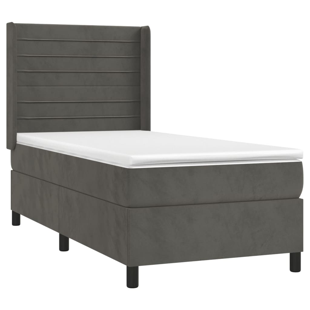 Box spring krevet s madracem tamnosivi 90x200 cm baršunasti