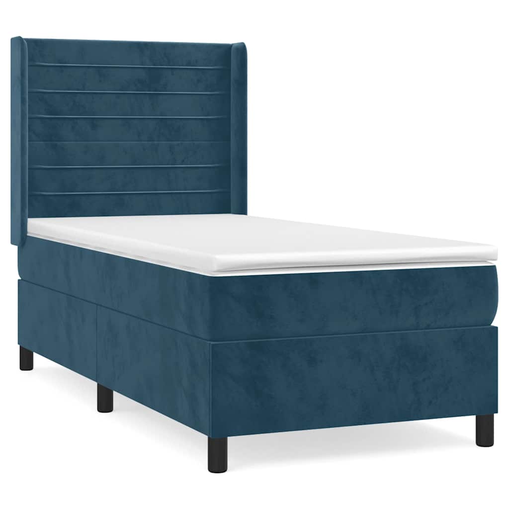 Box spring krevet s madracem tamnoplavi 90x200 cm baršunasti