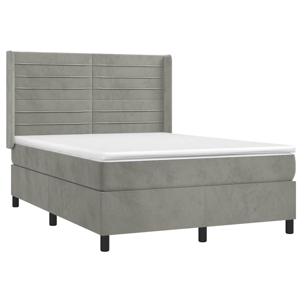 Krevet s oprugama i madracem svjetlosivi 140x190 cm baršunasti