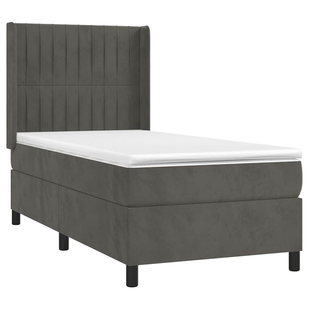 Box spring krevet s madracem tamnosivi 90x190 cm baršunasti