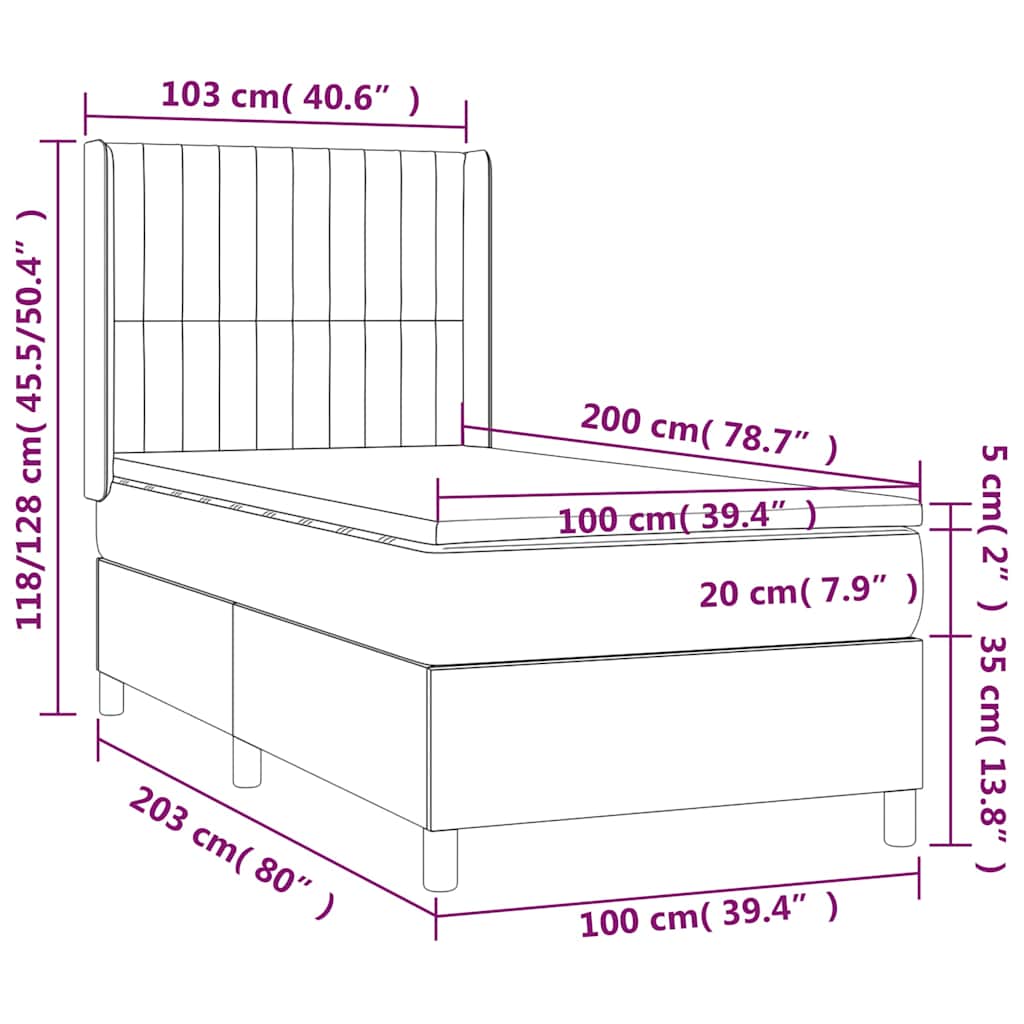 Box spring krevet s madracem tamnoplavi 100x200 cm baršunasti
