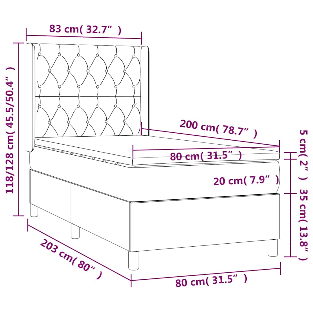 Box spring krevet s madracem svjetlosivi 80 x 200 cm baršunasti