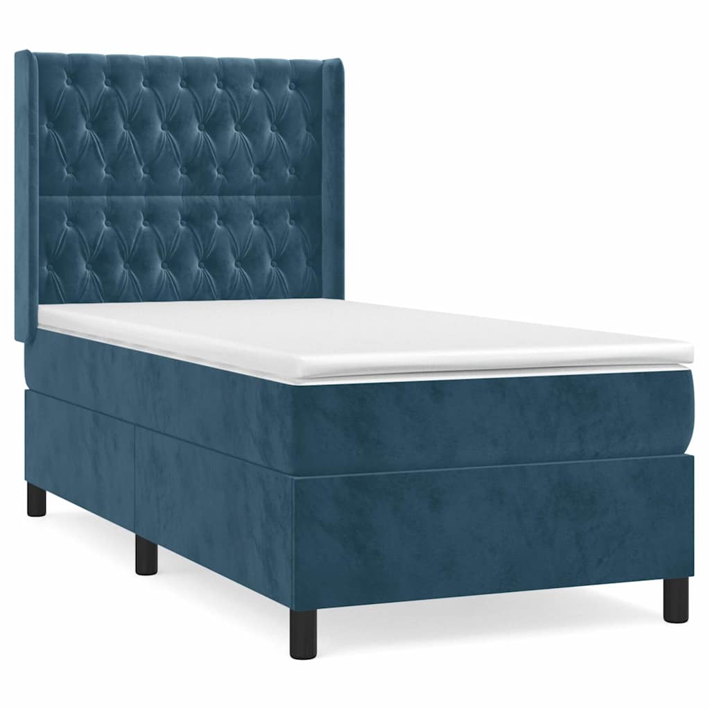 Box spring krevet s madracem tamnoplavi 90x200 cm baršunasti