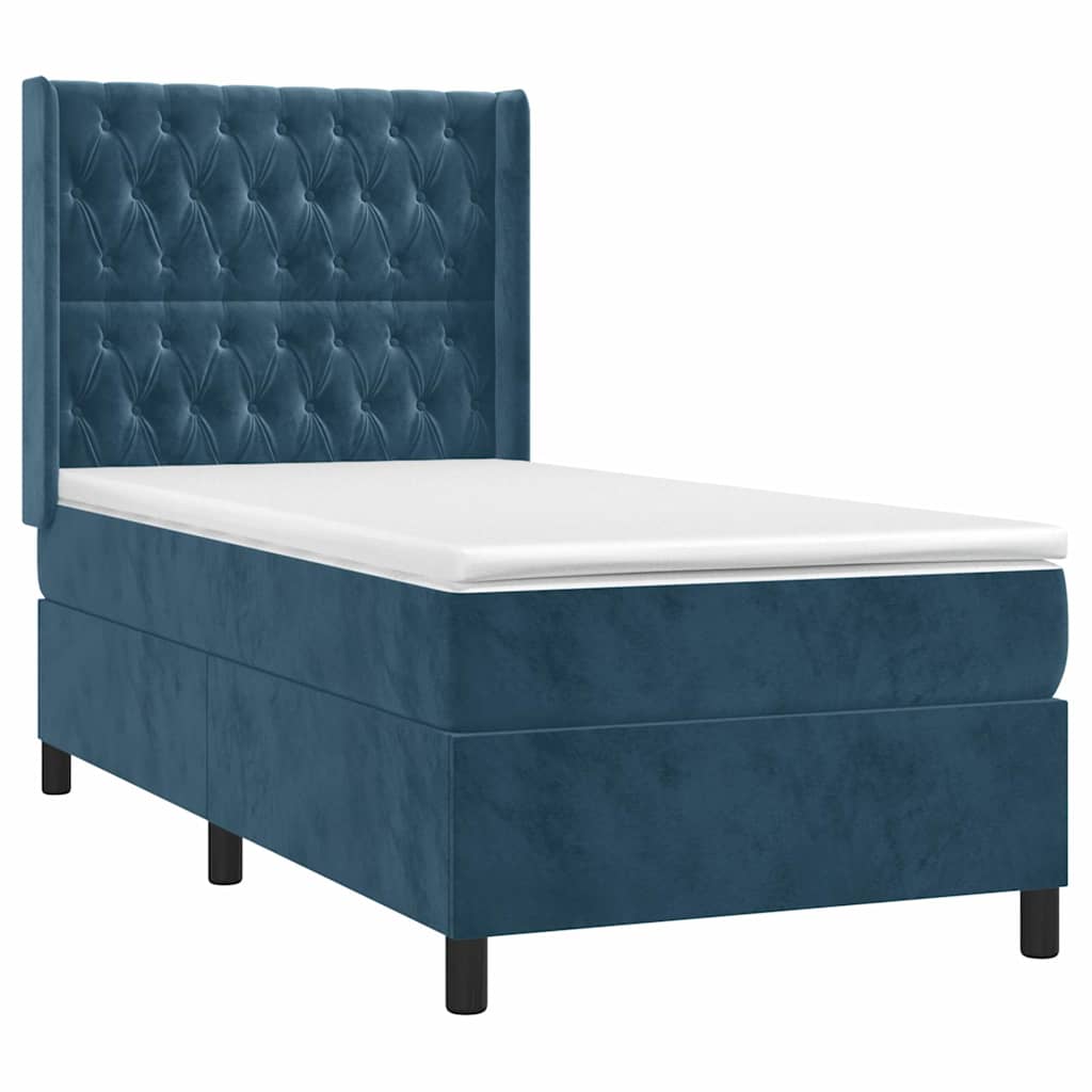 Box spring krevet s madracem tamnoplavi 90x200 cm baršunasti
